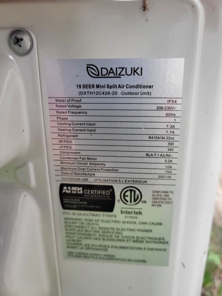 Daizuki 1 Ton 208230v Mini Split for Sale in Princeton, FL OfferUp