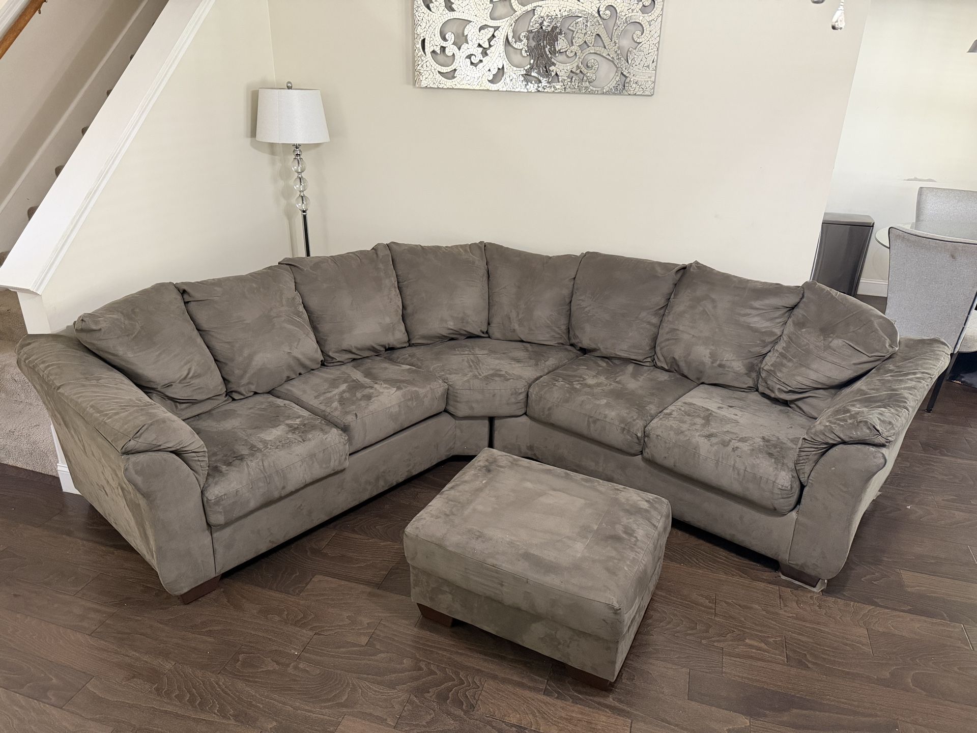 Sectional Sofa Gray Suede Like Or Nubuck Fabric 