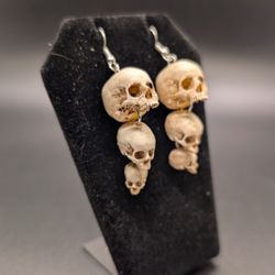 Triple Skull Dangle Earrings – Handcrafted Gothic Skeleton Earrings