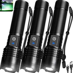 3Pack Flashlights High Lumens Rechargeable, 99000 Lumens Super Bright Led Flashlight with 5 Modes & Waterproof, Powerful Handheld Flashlights for Home