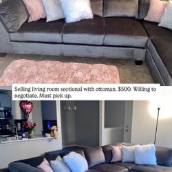 Gray Living Room Sectional W/ottoman. 