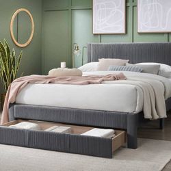 Queen Grey Platform Bed With Ortho Mattress Included!!