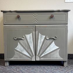 Vintage Solid Wood Storage Cabinet - Gray Hand-Painted Accent Furniture