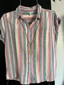 Orvis Multi-Color Striped Short Sleeve Button Up Shirt Large