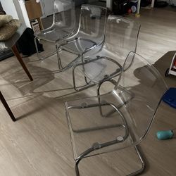 IKEA Tobias Clear Acrylic Dining Chairs - Chrome Base