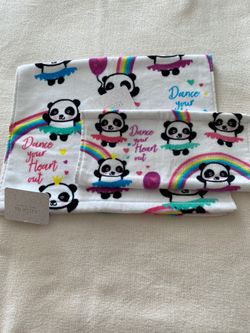 Kassafina Panda Hand And Wash Cloths. “Dance Your Heart Out” And Panda Prints. Cotton.