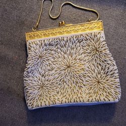 Vintage White & Gold Beaded Evening Bag