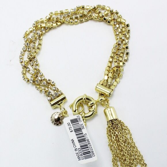 J. Crew Gold Rhinestone Tassel Bracelet