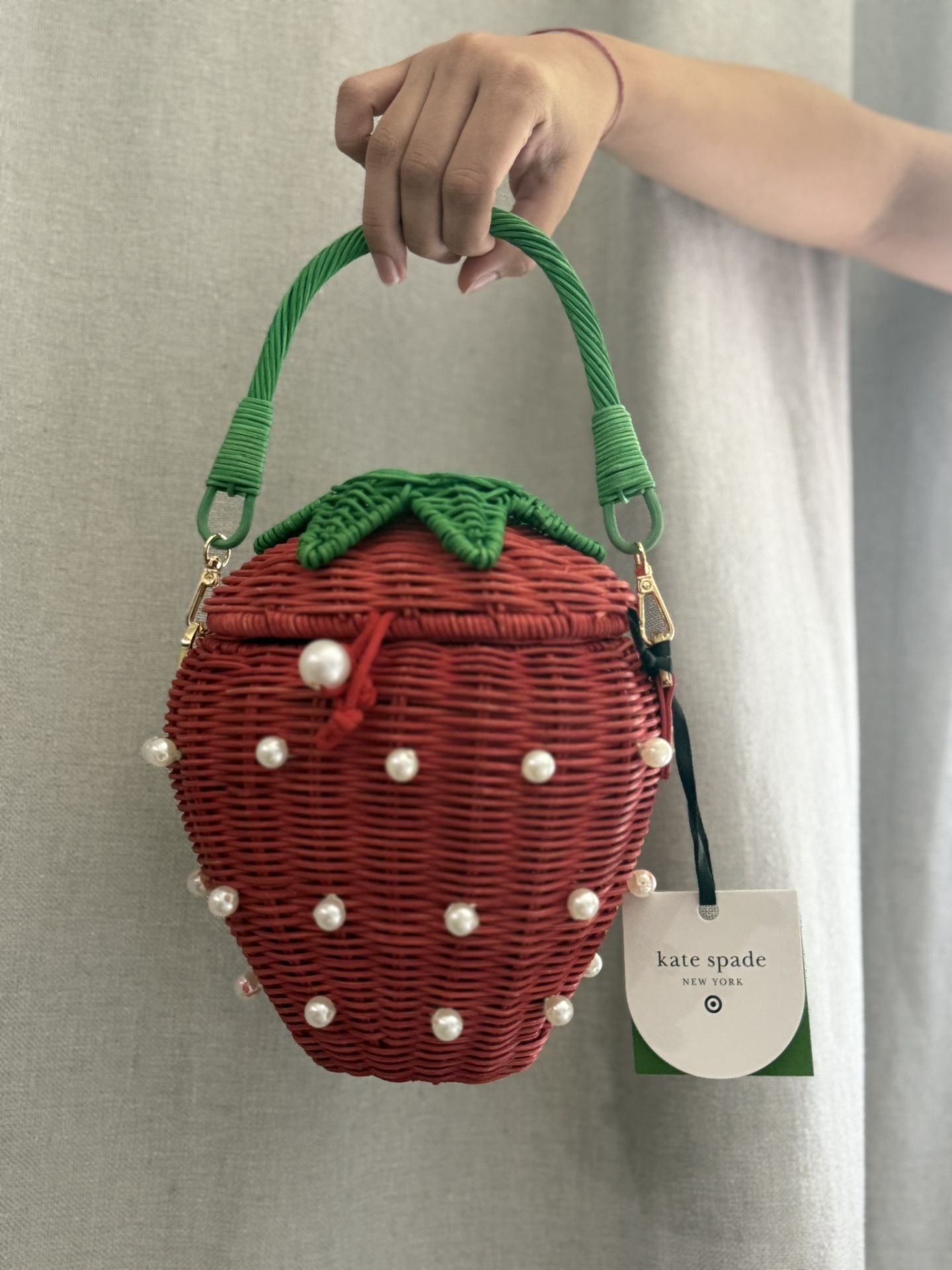 kate spade x target pearl embellished strawberry bucket bag
