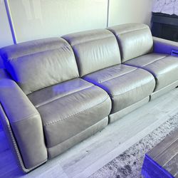 Leather Power Reclining Sofa w/ Height Adjustable Headrest and Phone/ USB  Charger