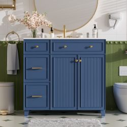 New 36” Bathroom Vanity with Ceramic Sink, Soft Close Doors & Drawers, Blue