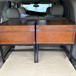  Wood End Tables / Rod Iron Built in Storage