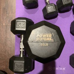 Pair Of 35 Lb Rubber Hex Dumbbells