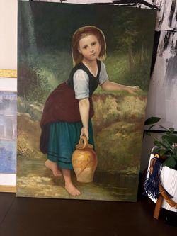 Vintage Painting of Girl with Jug