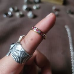 Gold Plated 925 Sterling Silver Ring With rubies and natural Diamonds  Size 8-8.5