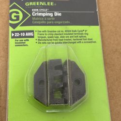 Greenlee Insulated Terminal Crimping Die, 45509,  22-10 AWG KWIK CYCLE