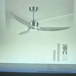 NEW 52” Ceiling Fan. W/Lights, High CFM 3 Blades Sliver Ceiling Fan with Remote Control,Quiet DC Motor Fan, Indoor/Outdoor