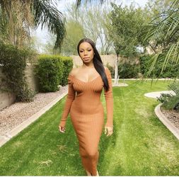 Off shoulder brown dress