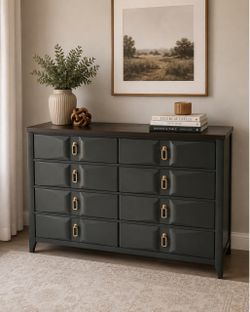Mid-Century Modern 8-Drawer Dresser – Two-Tone Charcoal & Espresso