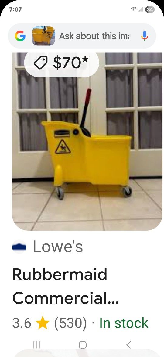 Rubbermaid Commercial Products 7.75 Gallon Down Press Mop Wringer Bucket
Item #337462 |
Model #1887304 Floor Janitor Cleanup Costodian Cleaning