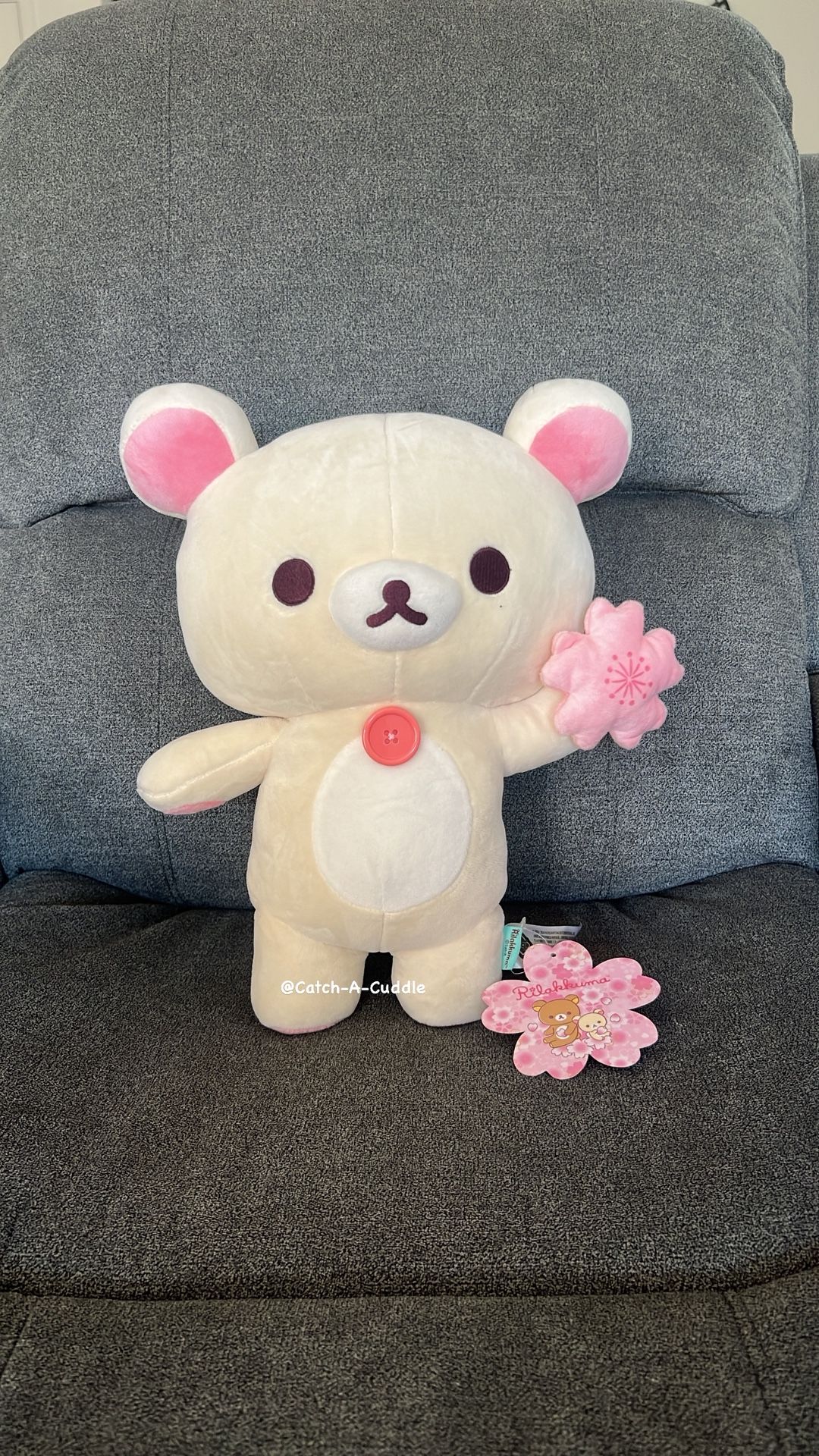 BRAND NEW Rilakkuma Korilakkuma Holding Cherry Blossom 14"