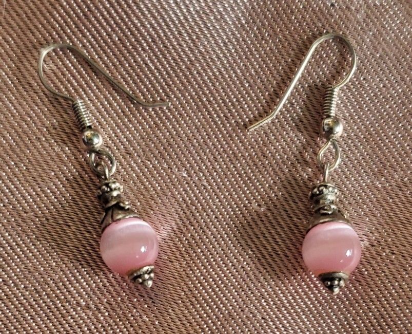Rose Quartz In Silver Earrings.