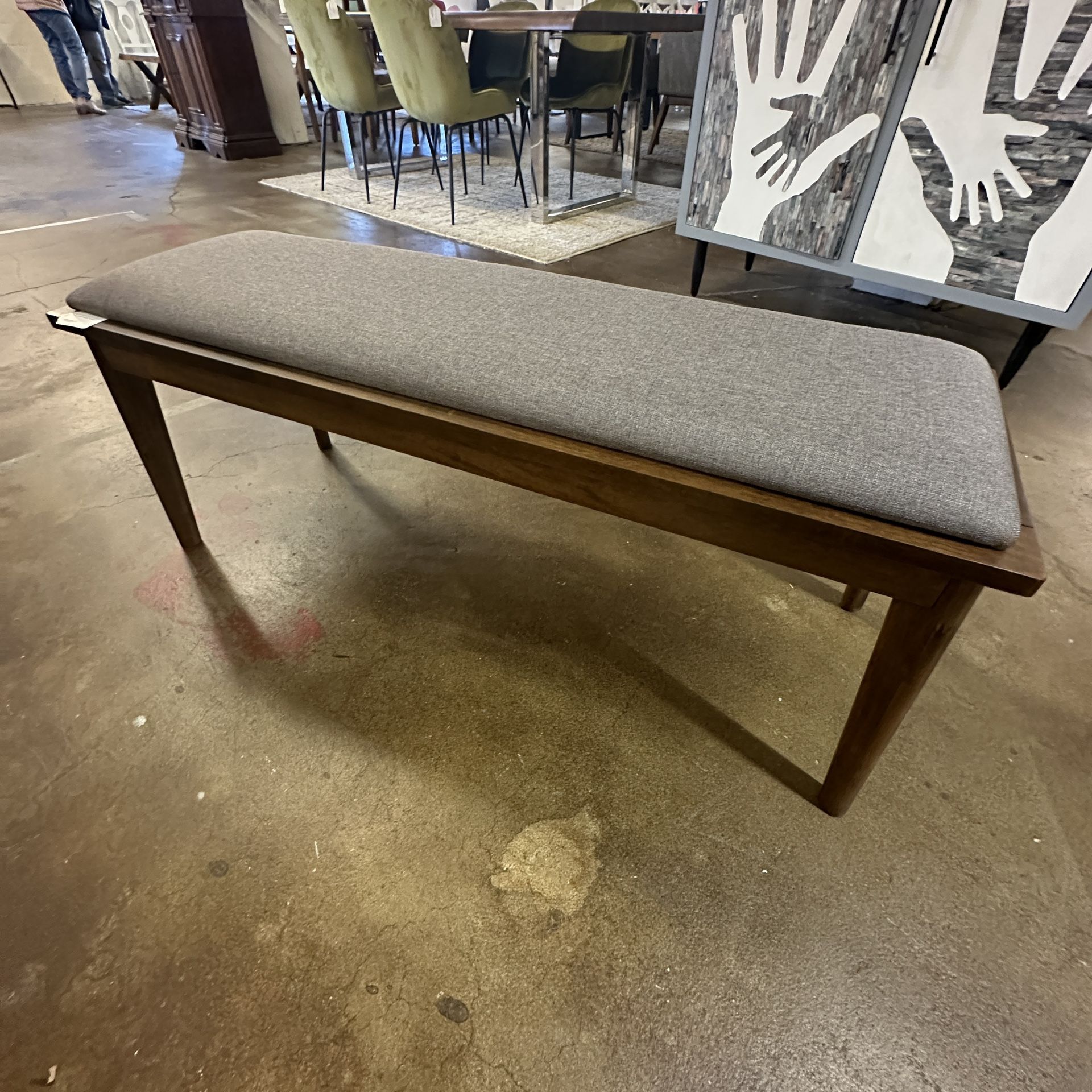 Grey Fabric Walnut Bench