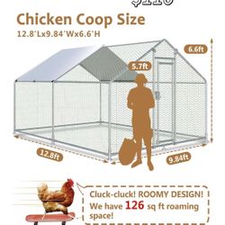 😀 Large Metal Chicken Coop 12.8x9.84x6.6ft Chicken Runs for Yard with Cover, Walk in Chicken Coops for 10 Chickens, Heavy Duty Chicken Run Lockable C