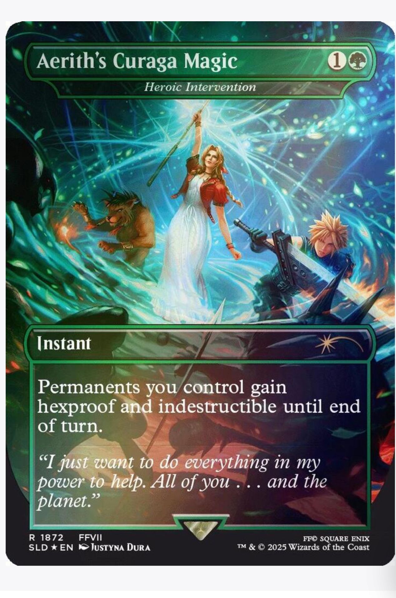 Magic The Gathering  Aerith's Curaga Magic Heroic Intervention (Rainbow Foil) MTG