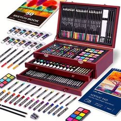 DELUXE ART SET IN CHERRY WOOD BOX - 175 PIECES - BRAND NEW