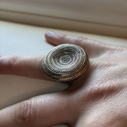 Gold and Silver Braided Disc Statement Ring