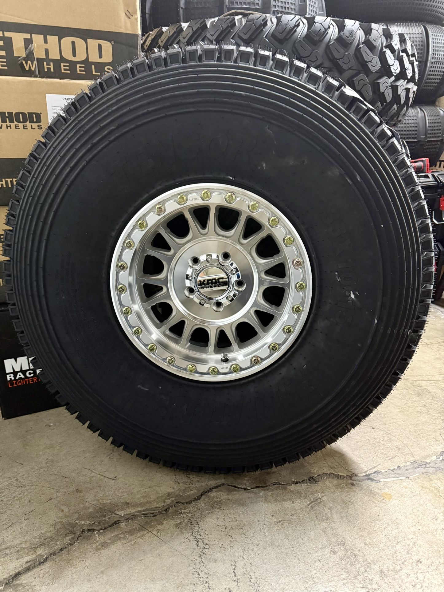 15” KMC IMPACT beadlocks (5x4.5) with 35” Tensor Regulator 2 set of 4 new set