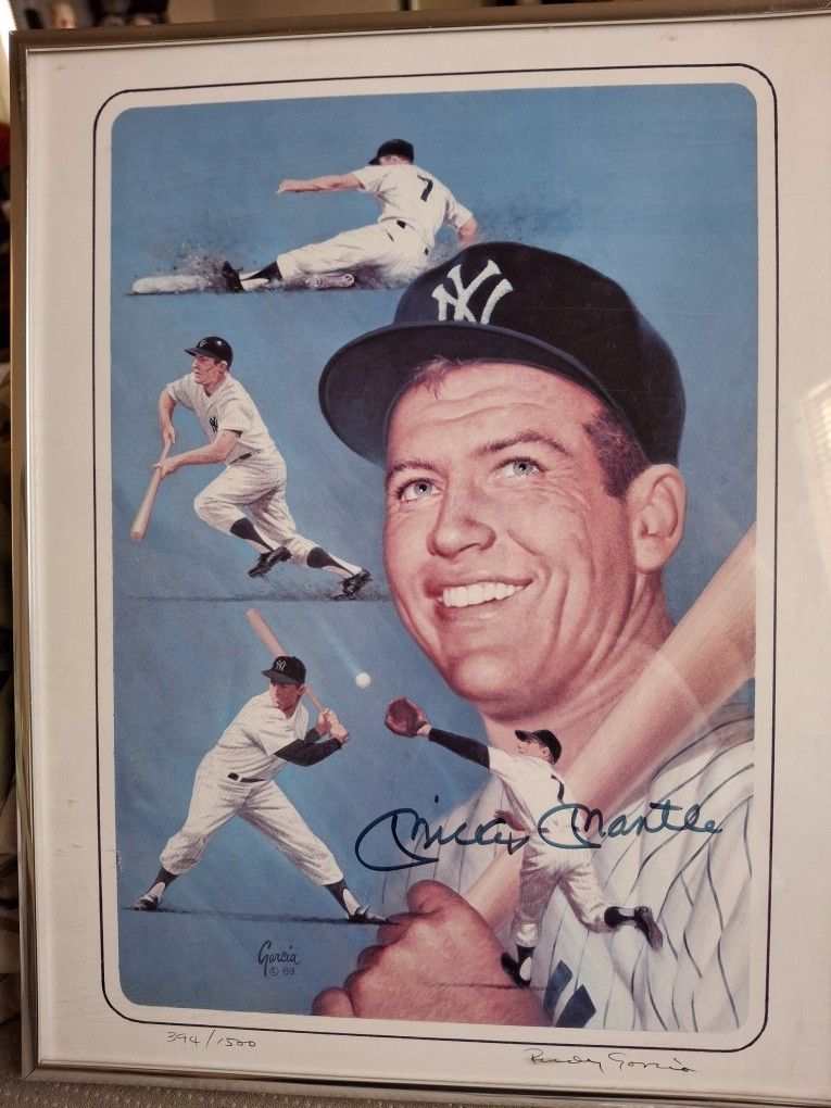 Mickey Mantle Lithograph signed autograph.