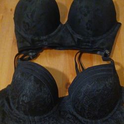 New 34c Corset Style Bra Set Black Lace Underwire 