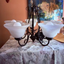 Chandelier With Five frosted bowls. Includes LED Bulbs