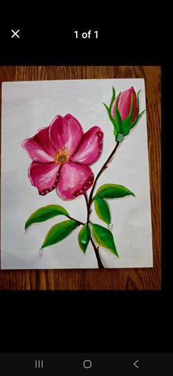 Pink Blossom with Dew Drops  Hand-Painted Original Acrylic on Canvas | 11" x 14"