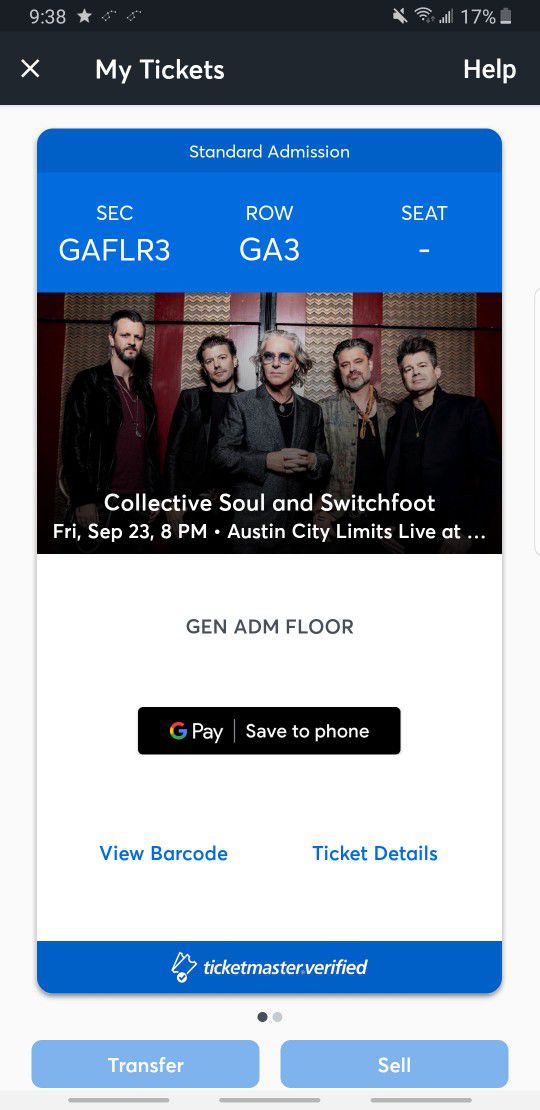 Two Collective Soul Tickets 9/23