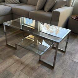 New RAAMZO Silver Metal Glass Accent Coffee Cocktail Table with Shelf