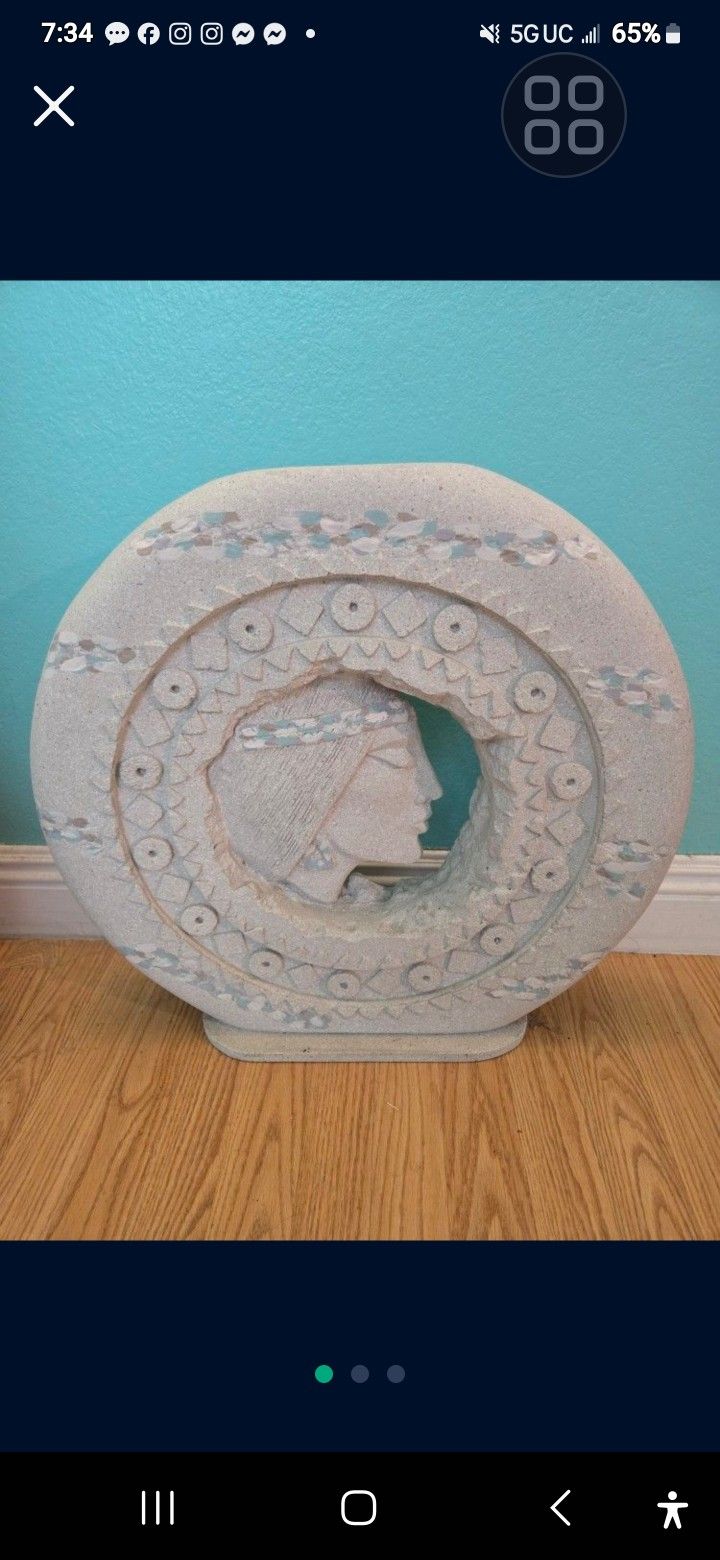 American Indian Cement Sculpture..22 Tall X20 Wide..Very Heavy!...Nice COLLECTOR ITEM