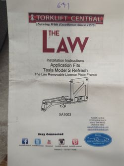 Tesla Model S Refresh Removable Front License Place Holder