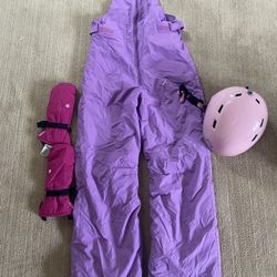 Girls Ski Bib, Gloves and Helmet 