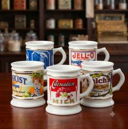 Vintage 1980s Franklin Porcelain Corner Store Advertising Mugs - Food & Drink Lot 1