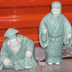 Japanese Men Statues Jade Green lot of 2