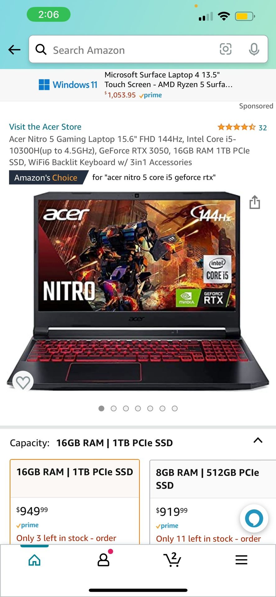 144 Hz Core I5 Acer Gaming Computer