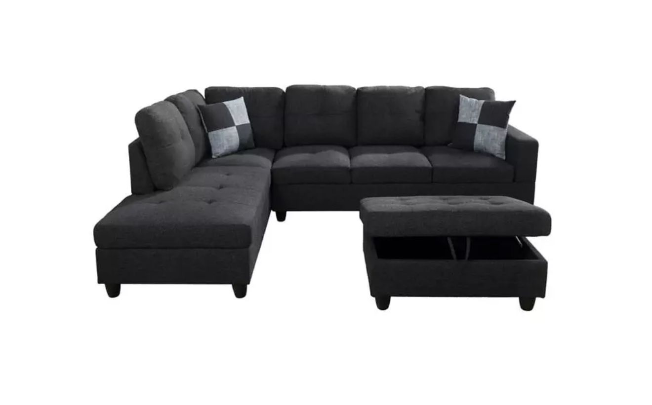 Sectional Couch with ottoman black gray.