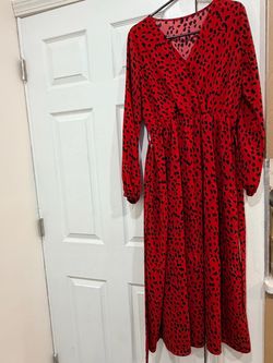 Red Black Spot Print Midi Wrap Dress