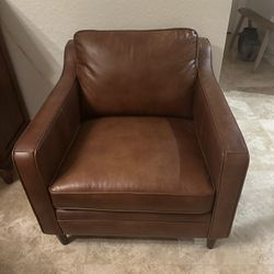 Brand New Genuine Leather Square Arm Accent Chair