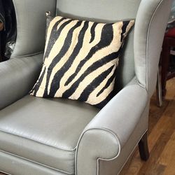 Silver and Turquoise Vintage Wing Back Accent Chair.