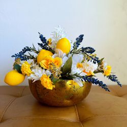 Blue, White, Yellow, And Gold Floral Centerpiece