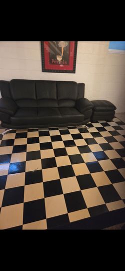 Black Leather Sofa and ottoman